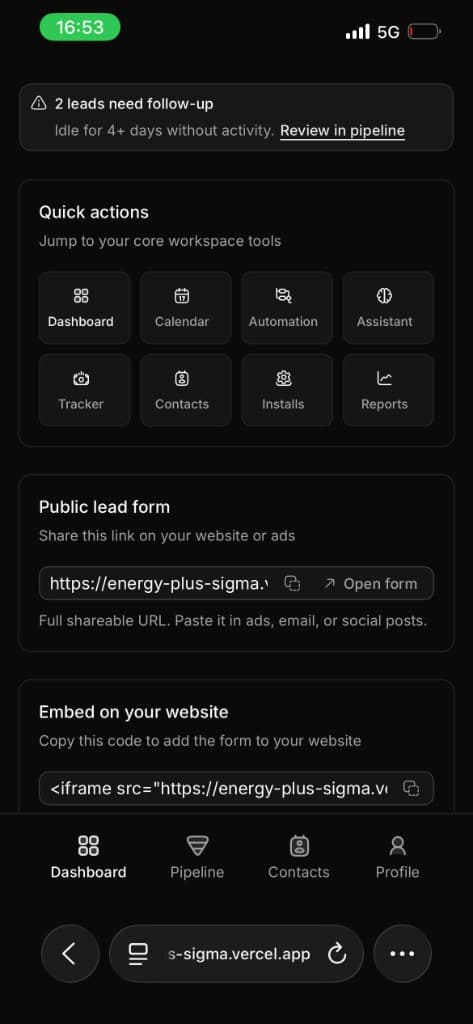Energy+ Dashboard - Leads and Performance